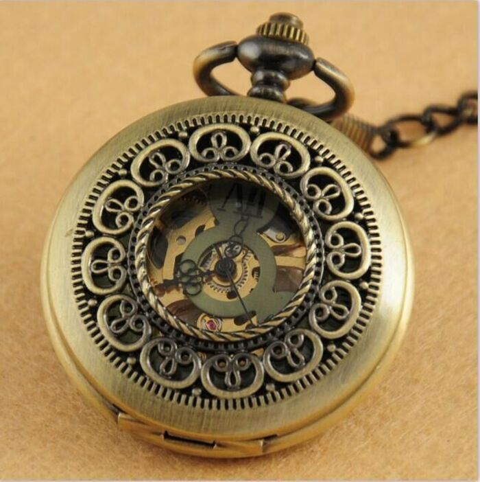 Jam Tangan Keren Saku Mekanik Manual Besar Shuhang Hollow Antik untuk Lansia Retro Penutup Lipat Tun