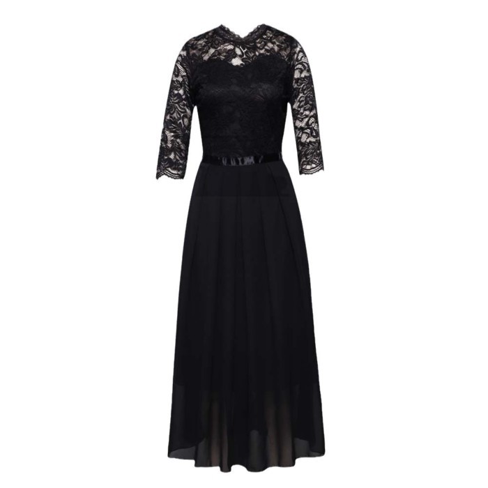 Evening Dress European Patchwork Dress Round Neck Lace Long Dress Evening Dress