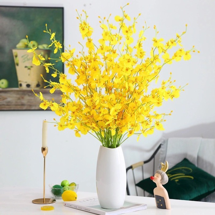 Simulated Flower Dancing Orchid Yellow Fake Flower Oncidium Silk Flower Plastic Dried Flower Large