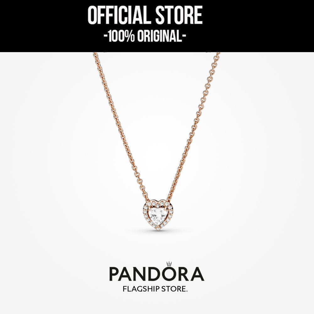 Pandora 14k Rose Gold Plated Sparkling Heart Collier Necklace (45cm) Kalung Wanita Manis & Elegan | 