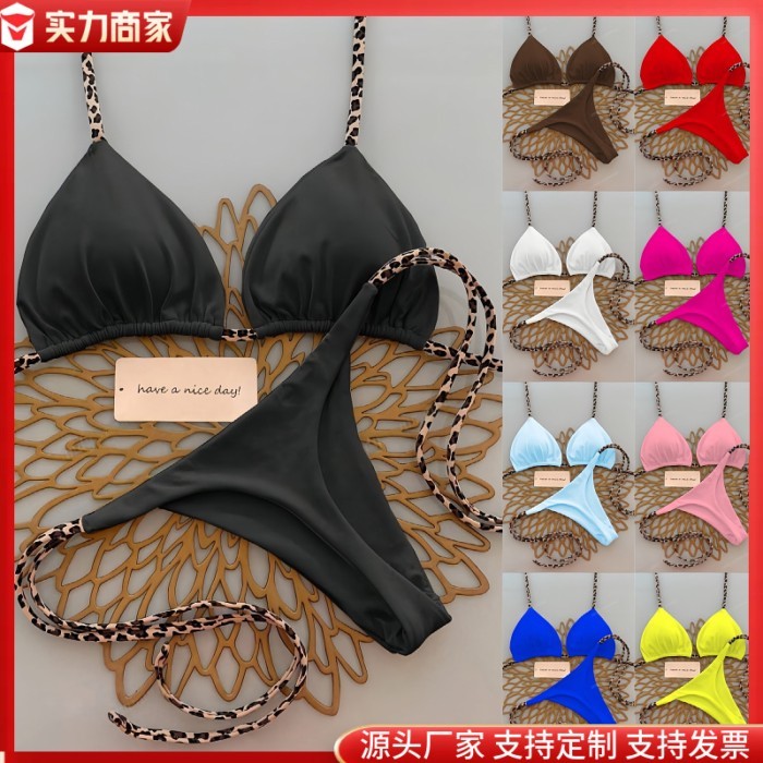 2025 European And American New Bikini AliExpress Printed Leopard Print Lace-up Two-piece Beach Sexy