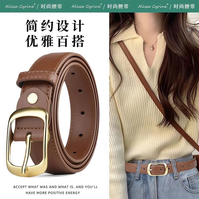 Sabuk Wanita Elegan Model Baru 2025 Asli Kasual Serbaguna Gesper Pin Paruh Baya, Ikat Pinggang Kulit