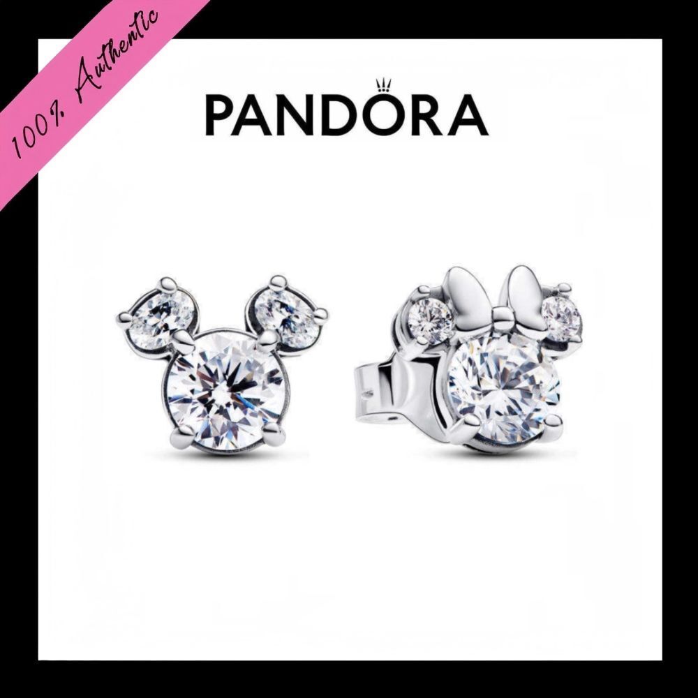 Perhiasan Pandora Disney Mickey And Minnie Silhouette Sterling Silver Stud Earrings Women's Gift