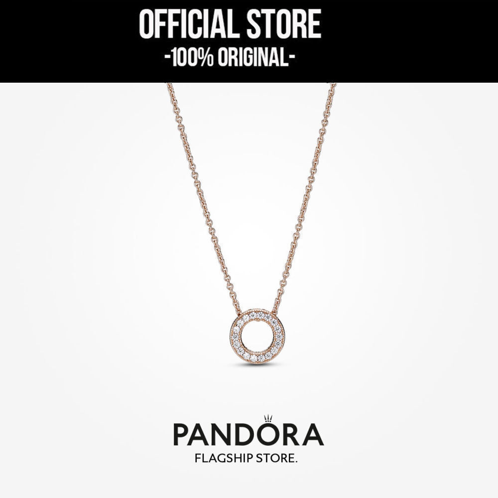Pandora 14k Rose Gold Plated  Pavé Circle Collier Necklace (45cm) Kalung Wanita Manis & Elegan | Per