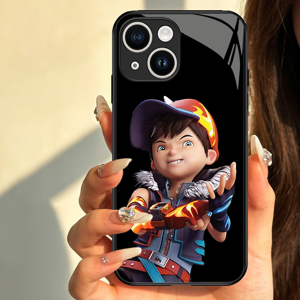 TT-33 Boboiboy galaxy Casing hp kaca iPhone 11 Mini 13 12 Pro Max