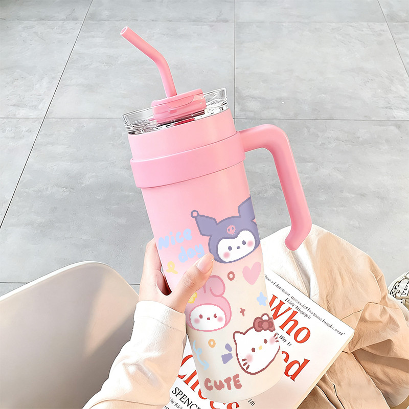 Smiley Faces Emojis Happy Tumbler dengan pegangan Botol Minum Kotak hadiah  Kapasitas Besar 1200ml T