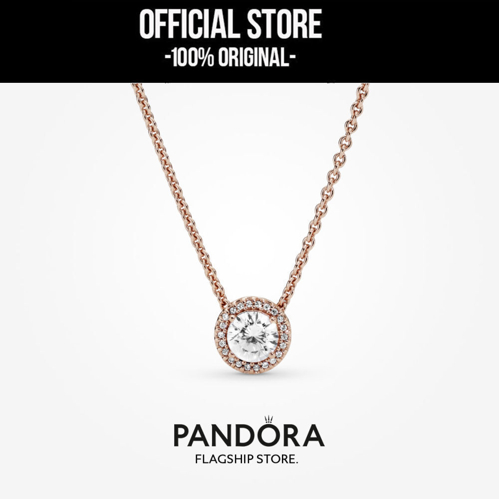 Pandora 14k Rose Gold Plated Round Sparkle Halo Necklace (45cm) Kalung Wanita Manis & Elegan | Perhi