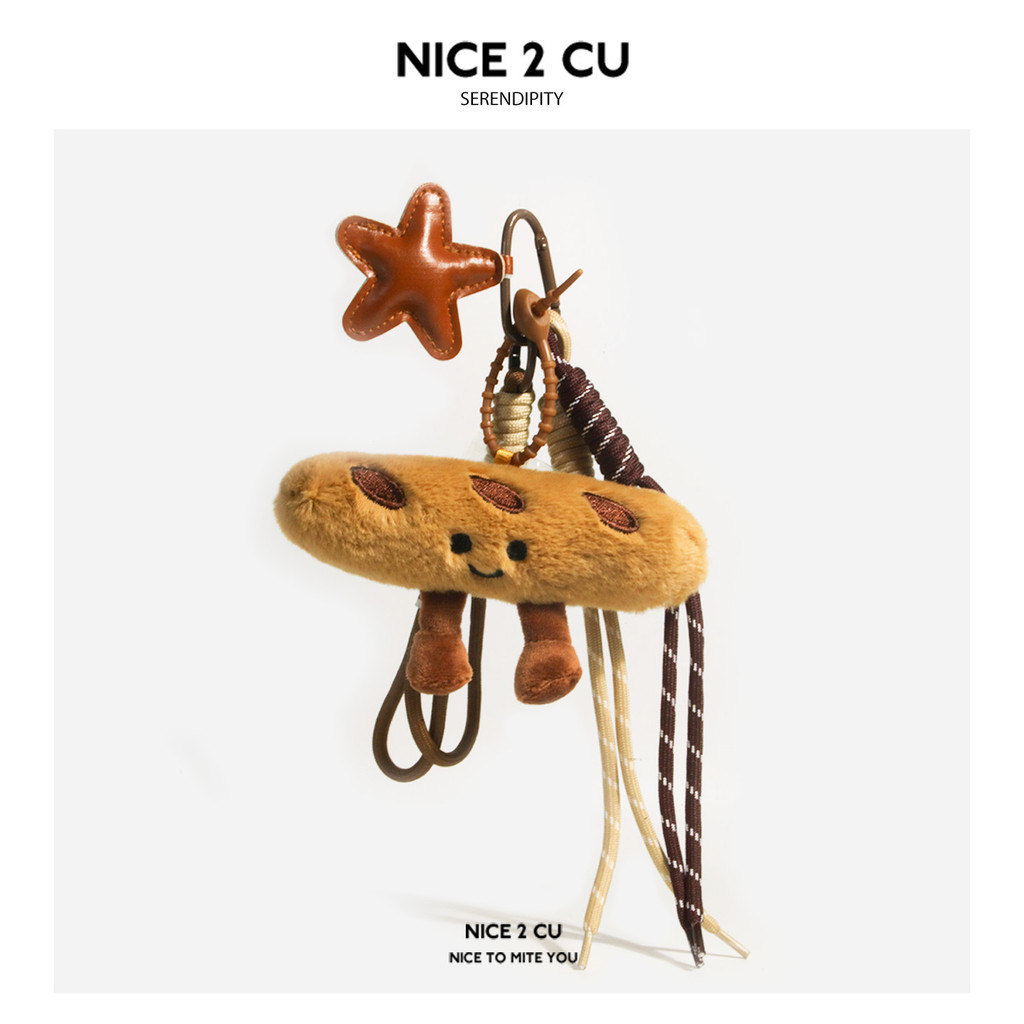 Bag Charm Gantungan boneka tanduk sapi yang seg tersenyum dengan hiasan bintang, aksesori lucu menen