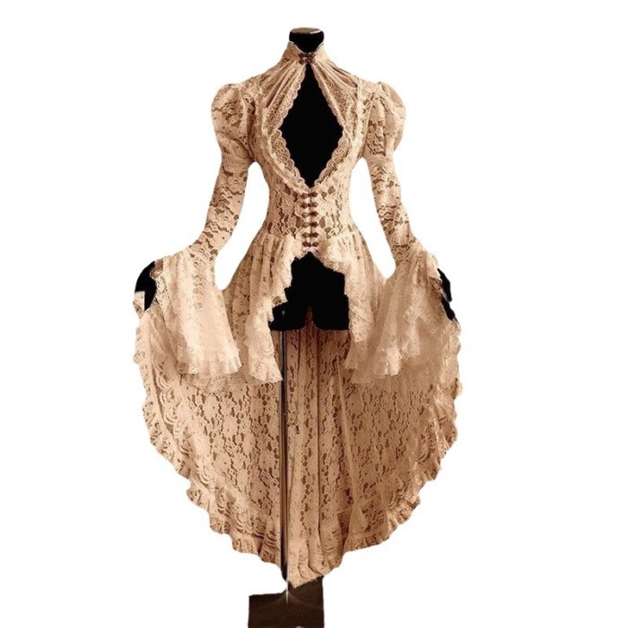 Retro Style Palace Party Lace Dress Palace Style Splicing Stand Collar Dress Bell Sleeves