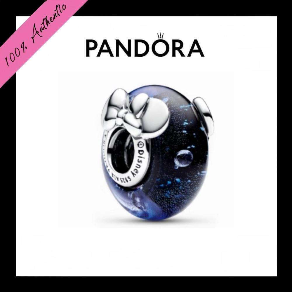 Perhiasan Pandora Disney Mickey Mouse & Minnie Mouse Blue Murano Glass Charm DIY Necklace Bracelet A