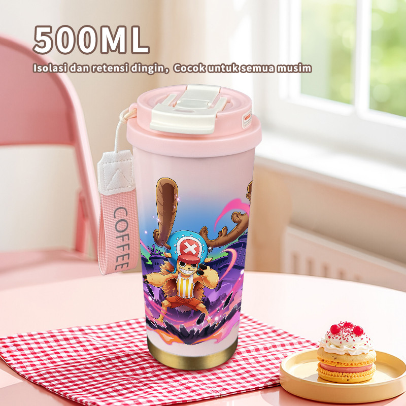 One - Piece Anime COD Tumbler kopi  Lucu Hadiah Perempuan Termos air panas  Portabel 500ml Mug Coffe