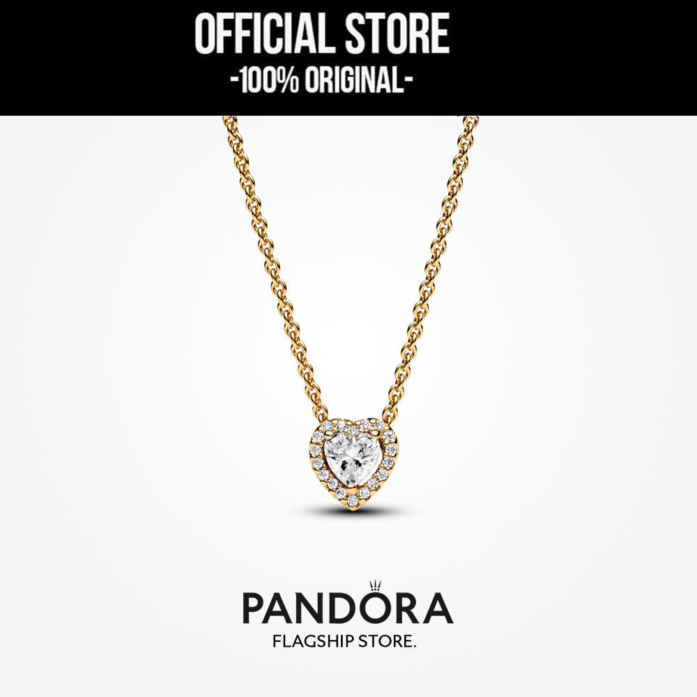 Pandora 14k Gold plated Sparkling Heart Collier Necklace (45cm) Kalung Wanita Manis & Elegan | Perhi