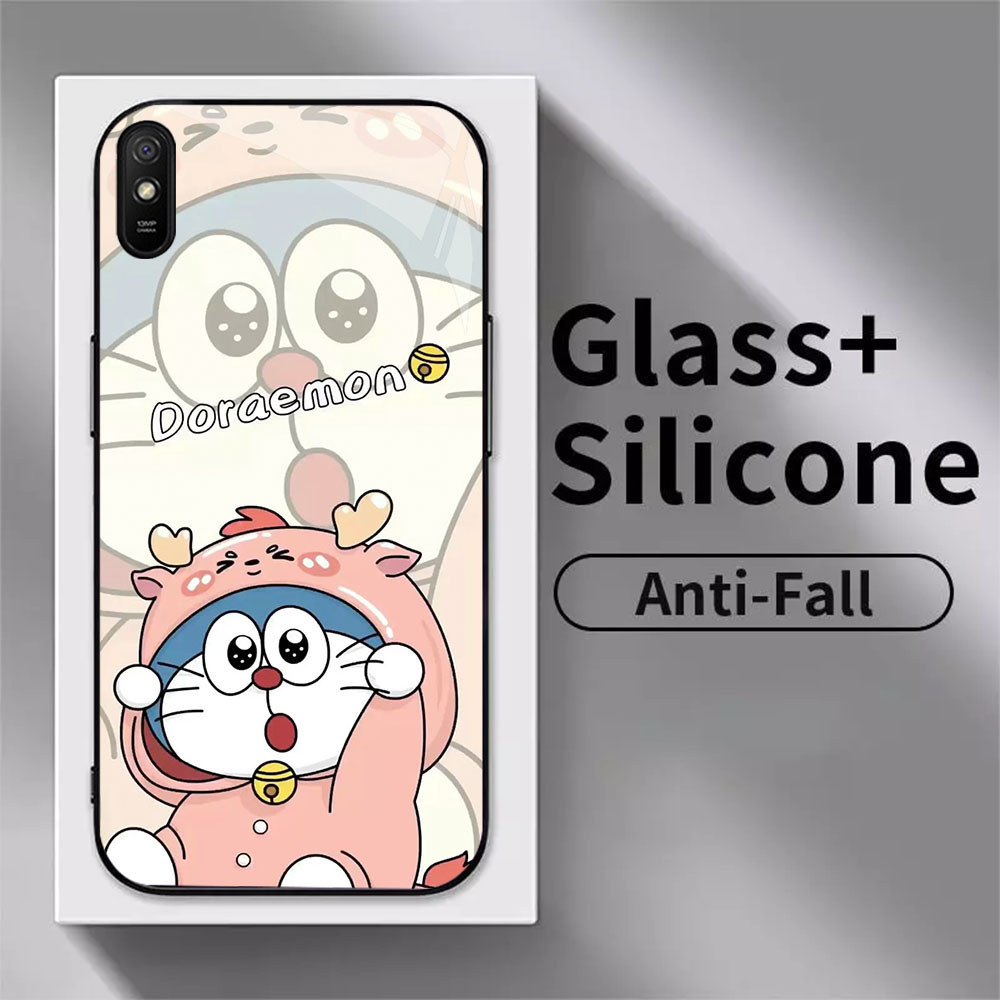 MP-77 Doraemon Glass KACA Casing untuk Xiaomi Redmi Note Poco 14R 14C A4 A3 7 9A 9i C75 Pro 5G 4G