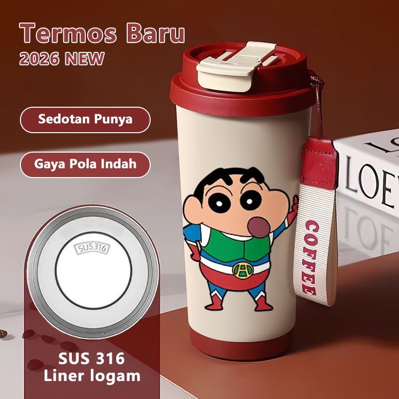 Crayon Shin-chan Cartoon  COD Tumbler kopi merah Tahan dingin dan 500ml Vacuum Mug Termos Coffee Kap