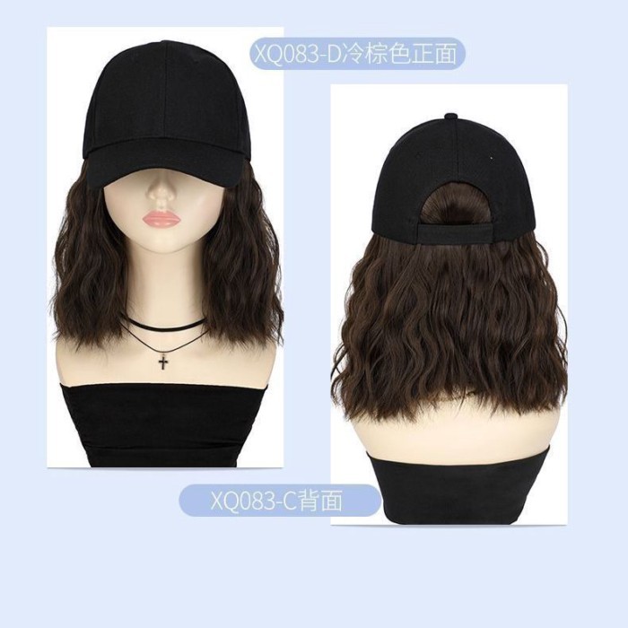 Topi, Wig, Rambut Keriting Pendek Satu Potong, Topi Bisbol Kerai Modis, Rambut Keriting Pendek, Wig 