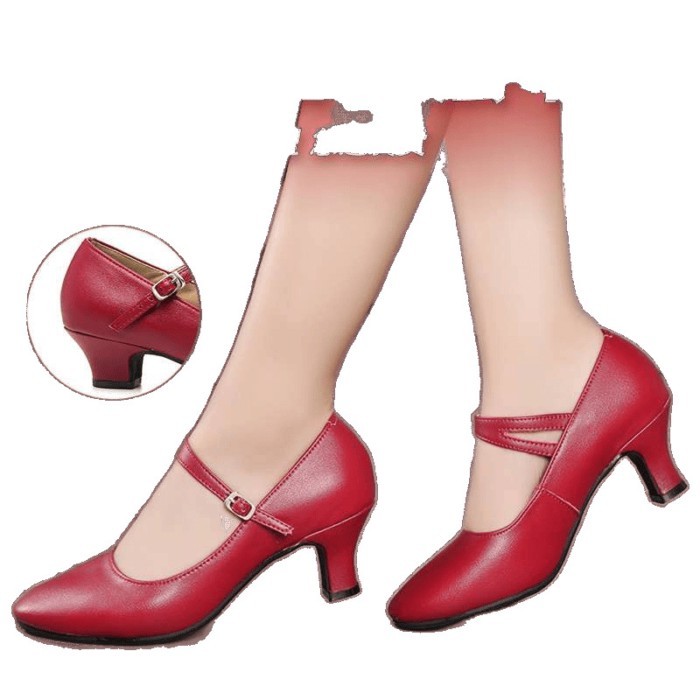 Dance Shoes, Women's Latin Dance Shoes, Cowhide Mid-heeled Square Dance Shoes, Ballroom Dance, Mode