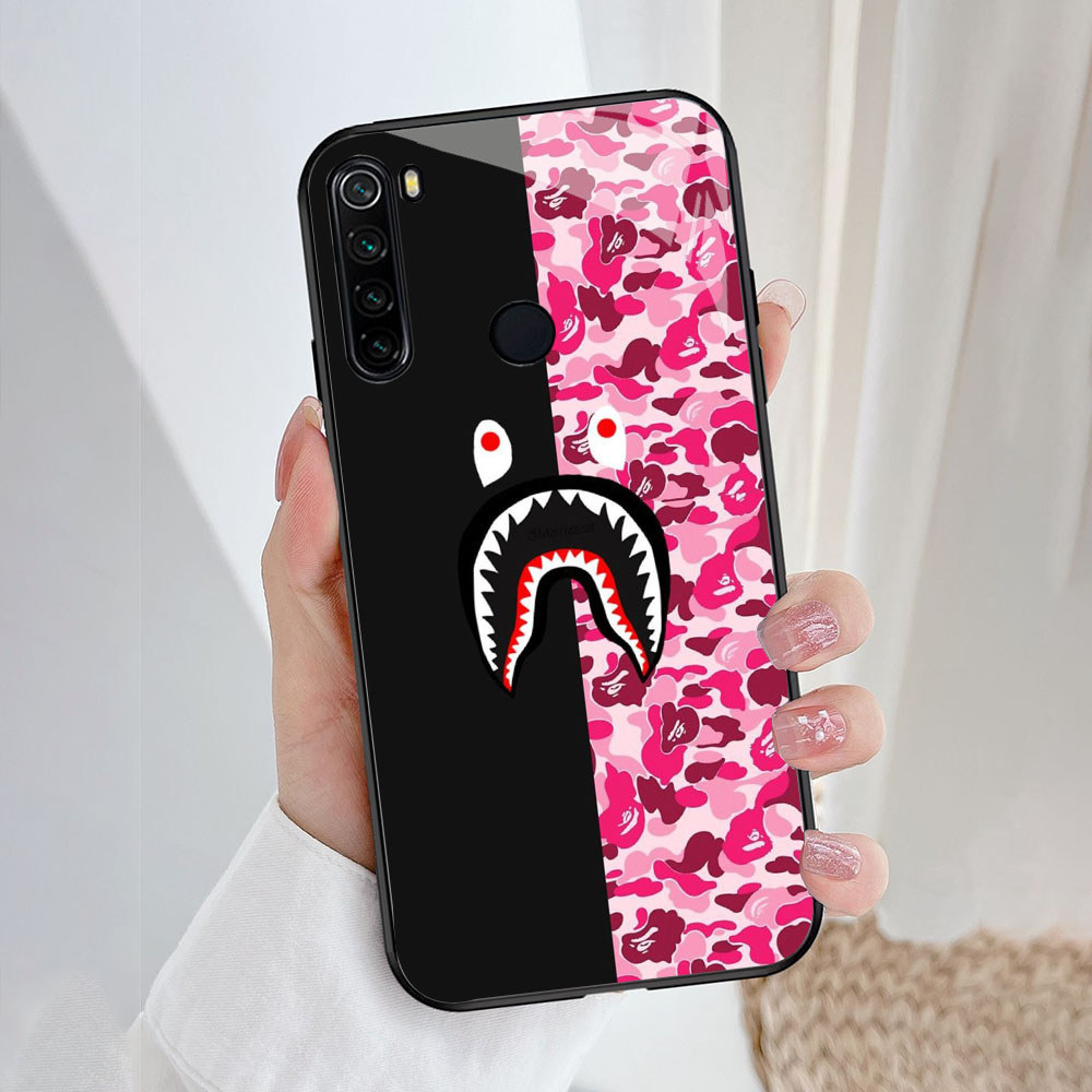 A2-1 bape shark Casing ponsel kaca tempered Xiaomi Redmi Note 9 8A 10 8 Pro Lite