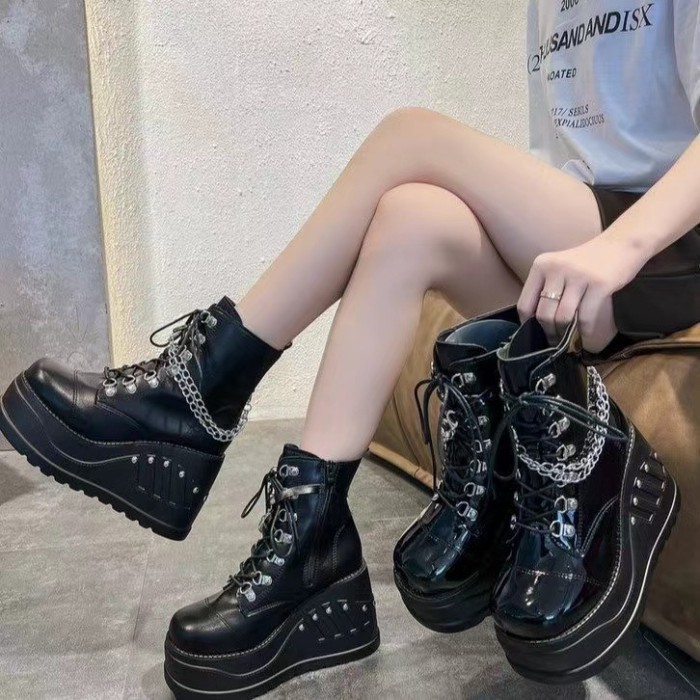 Demonia Thick-soled Boots 2022 New Dark Gothic Rivet Wedge Heel Short Boots Women's Size Martin Boo