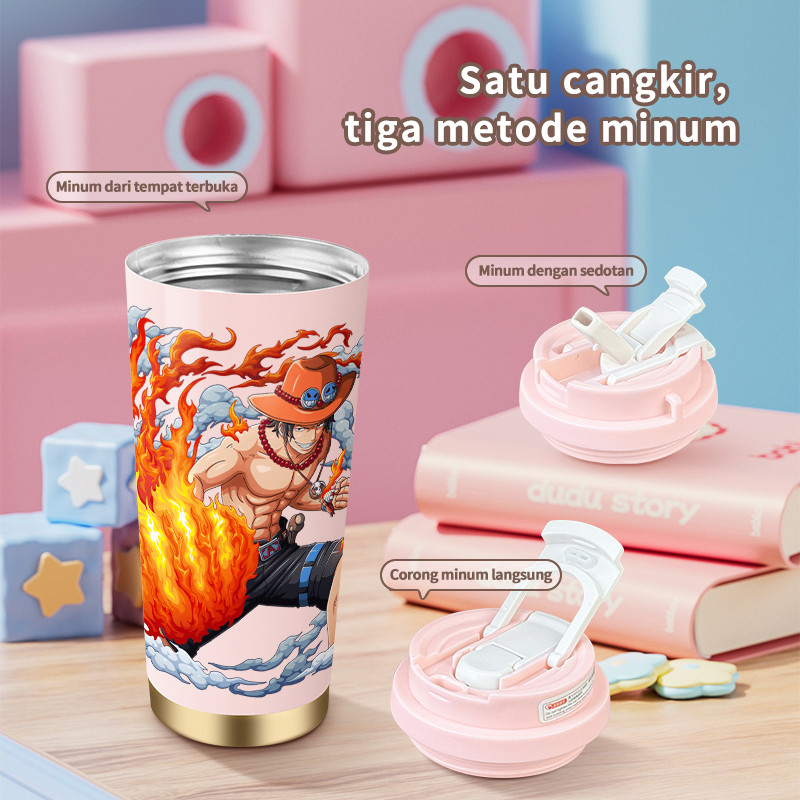 Luffy Zoro Anime COD Tumbler kopi  Lucu Hadiah Perempuan Termos air panas  Portabel 500ml Mug Coffee