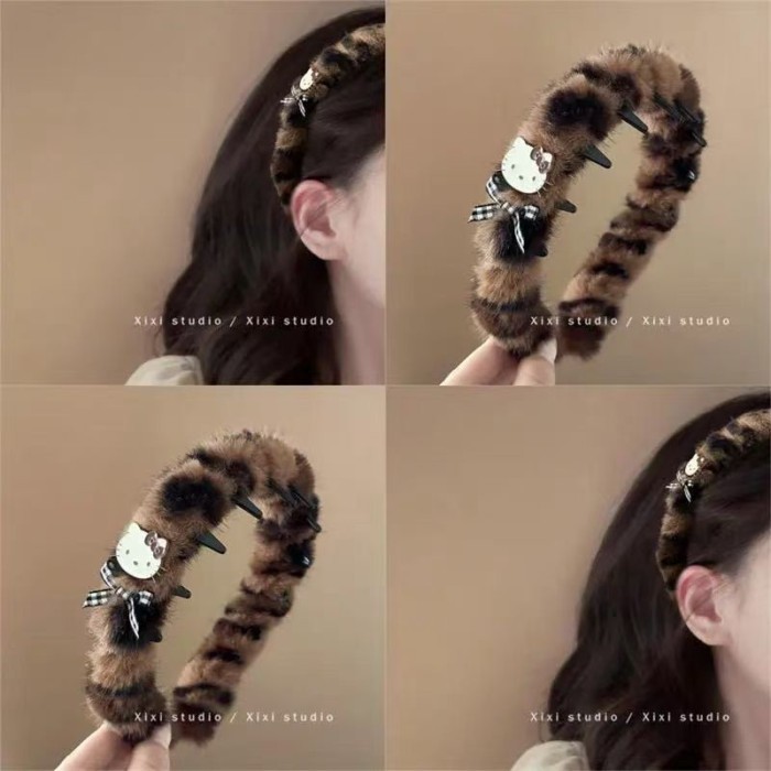 Ikat kepala kucing KT keren manis dan keren awal musim gugur, jepit rambut bergigi tengkorak tinggi