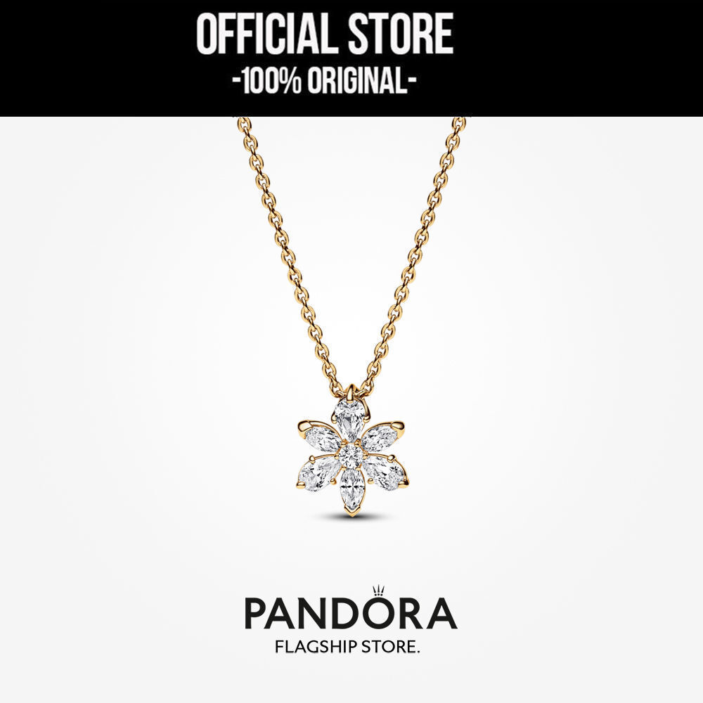 Pandora 14k Gold Plated Sparkling Herbarium Cluster Pendant Necklace (45cm) Kalung Wanita Manis & El
