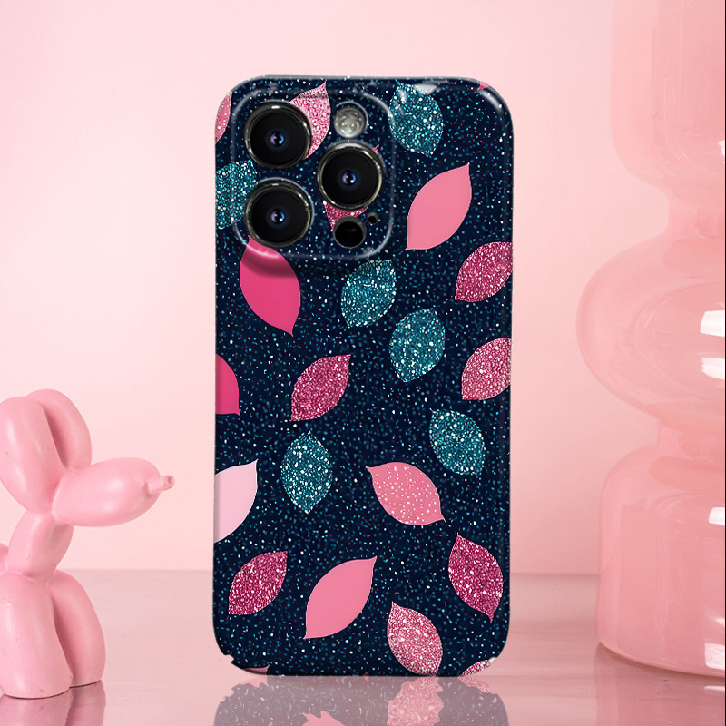 Case HP Motif Glittering Leaves, Stok Ready, Cocok untuk iPhone 13/11 Pro Max/15, OPPO A3X, VIVO Y81