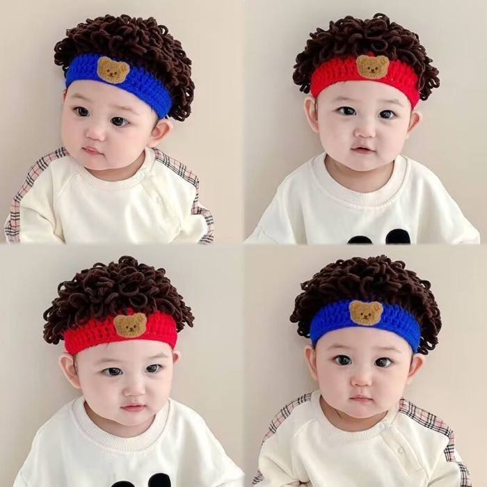 Topi Bayi Gaya Musim Gugur dan Musim Dingin Topi Wig Bayi Laki-laki Lucu Rambut Keriting Anak Laki-