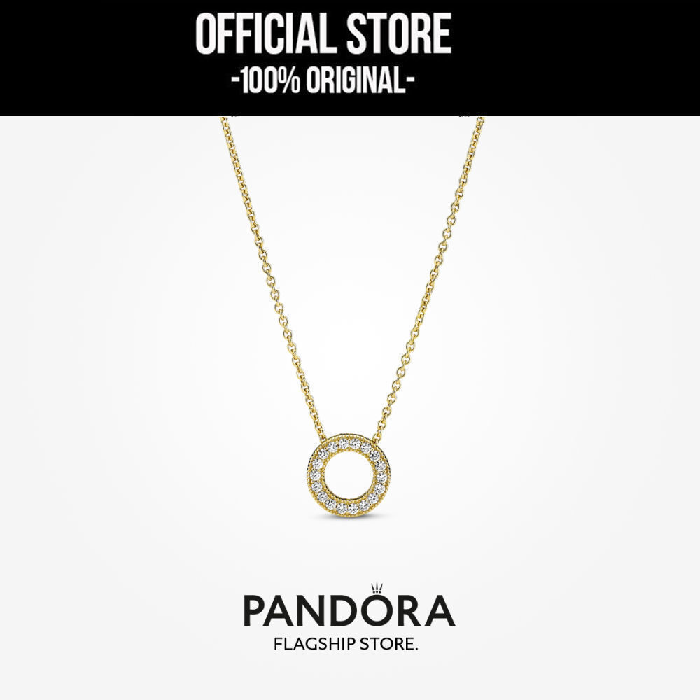 Pandora 14k Gold-Plated  Pavé Circle Collier Necklace (45cm) Kalung Wanita Manis & Elegan | Perhiasa