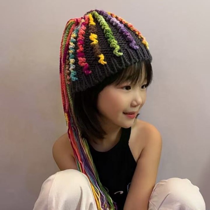 Topi Wol Musim Gugur dan Musim Dingin Wig Lucu Topi Gimbal Hip-Hop Kepang Topi Hangat Tenun Tangan