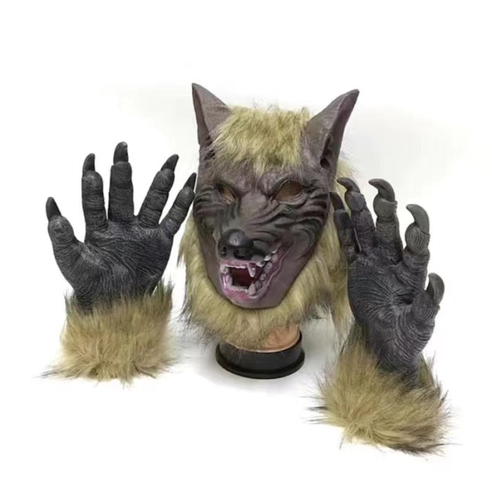 Halloween Wolf Suit Mask Wolf Head Gloves Animal Headgear Horror Pond Latex Masquerade Mask