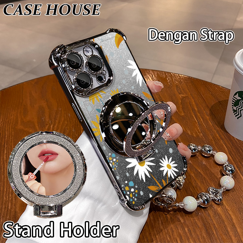 Glitter Card Case HP Samsung A04E A13 A20S A23 A52 Stand Holder Cermin Casing Samsung A10S A12 5G A3