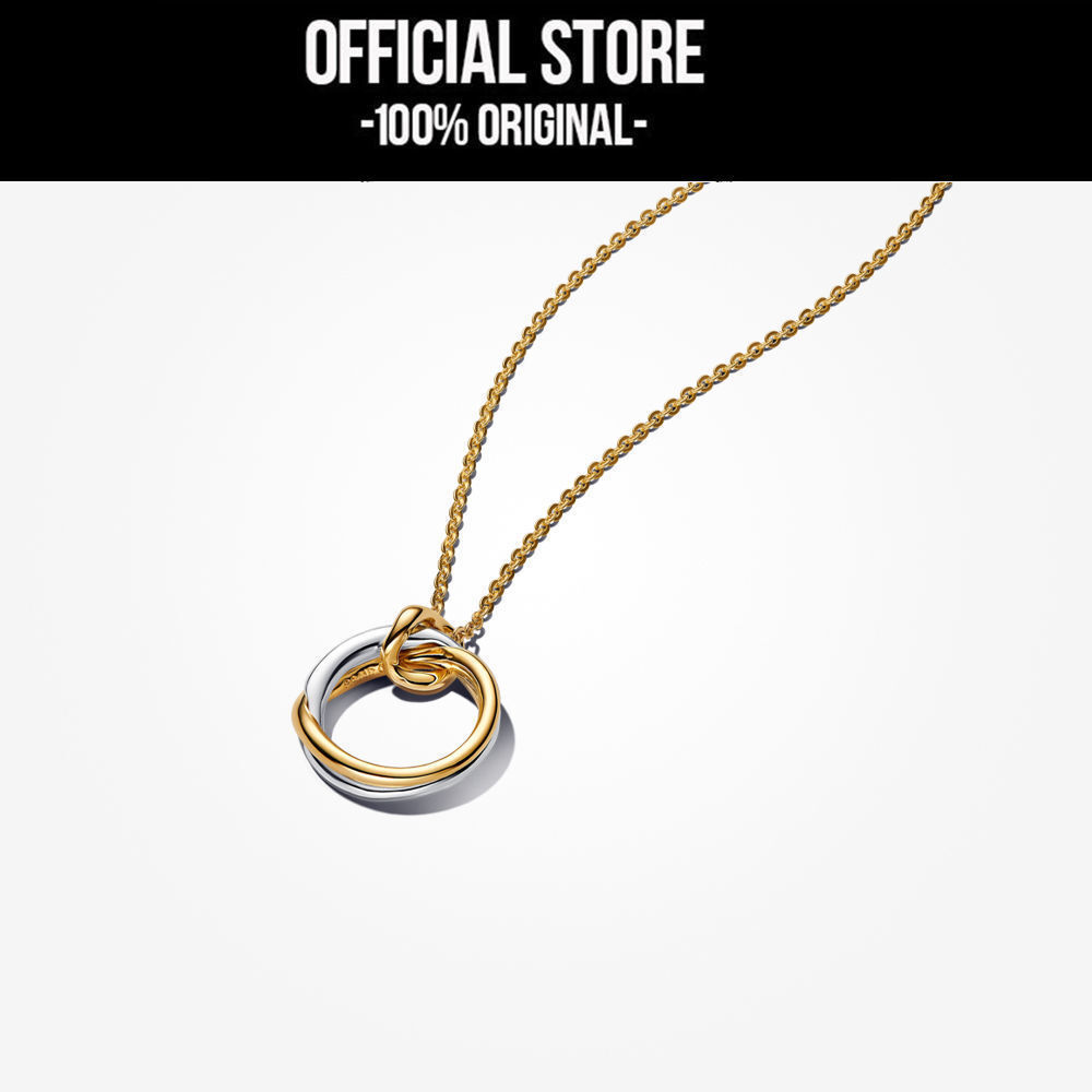 Pandora Essence 14K Gold Plated Organically Shaped Two-Tone Pendant Necklace Kalung Wanita Manis & E