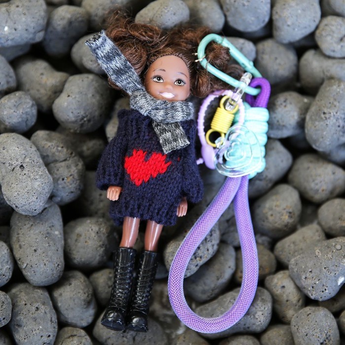 Korea Dongdaemun Black Leather Cute Barbie Doll Bag Pendant Doll Keychain Handmade School Bag Penda