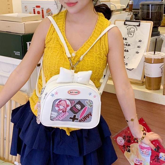 Tas Ransel Selempang Wanita Y2K Anime Ita Bag dengan Lapisan Transparan untuk Koleksi Tas Sekolah Ta