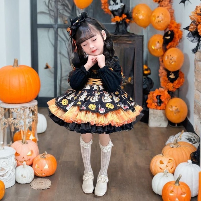 Gaun Putri Kuromi Anak-anak Gaun Anak Perempuan Labu Halloween Gaun Lolita Gaya Bayi Gaun Ulang Tahu