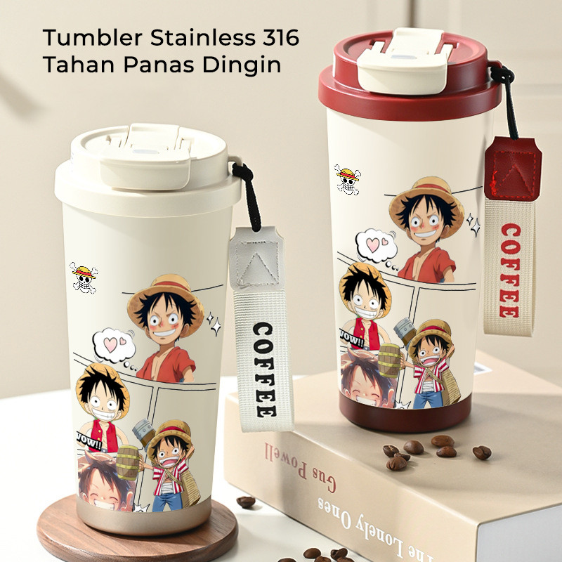 One - Piece Anime COD Tumbler kopi  Lucu Hadiah Perempuan Termos air panas  Portabel 500ml Mug Coffe