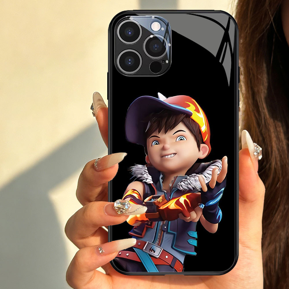 TT-33 Boboiboy galaxy Casing hp kaca iPhone 14 15 Plus Pro Max