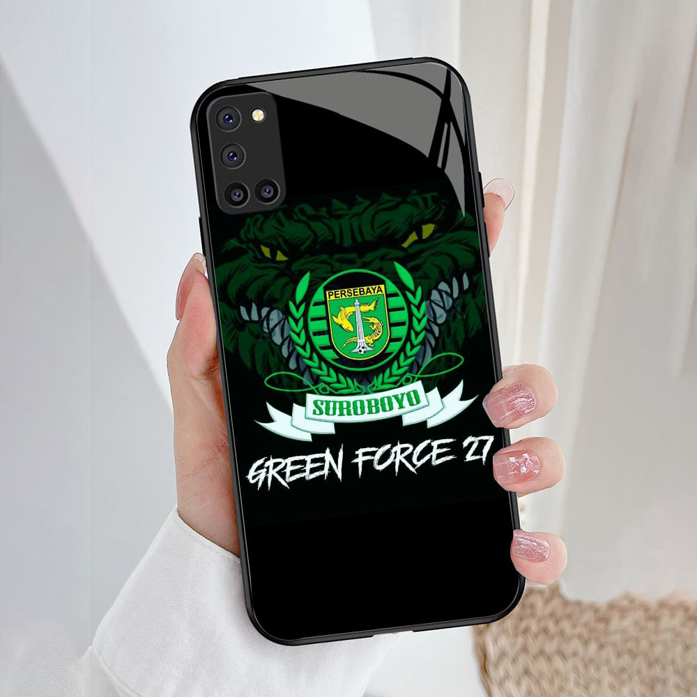 YE-42 Persebaya Surabaya Casing ponsel kaca tempered OPPO Reno A92 A52 A94 A72 5F 5 F19 Pro Lite