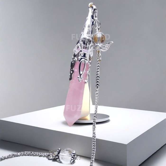 Rantai Pendulum Sayap Sayap Malaikat Set Lengkap Perhiasan Liontin Kristal Batu Alam Kolom Heksagona