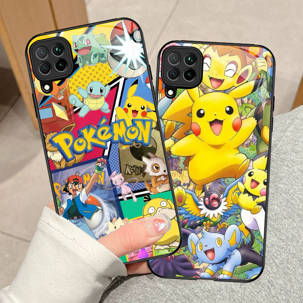 YE-47 Pikachu Casing ponsel kaca tempered Samsung A12 A22 M12 M32 5G