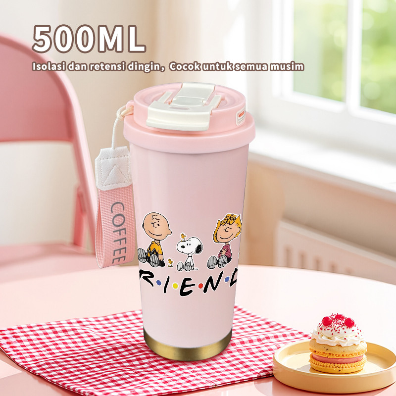 Charlie Brown Snoopy Friendship  Cantik Tumbler kopi  500ml  Bottle minum Isolasi Stainless steel 31