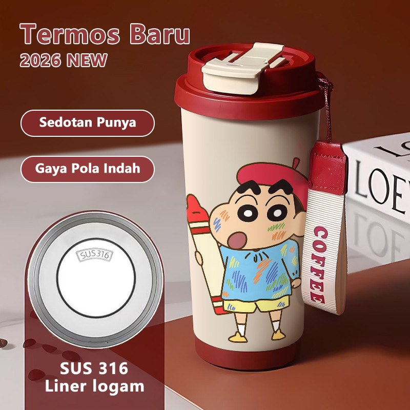 Crayon Shin - chan Crayon Painting COD Tumbler kopi merah Tahan dingin dan 500ml Vacuum Mug Termos C