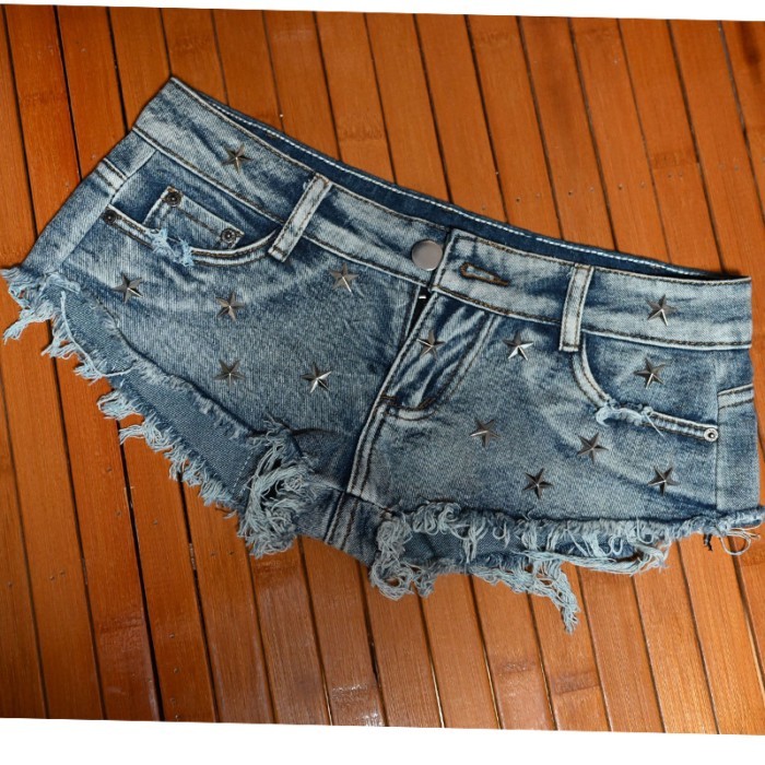 Raw Edges, Washed, Nostalgic Color, Tattered Rivets, Super Low-waist Hot Pants, Hot Girl Denim Shor