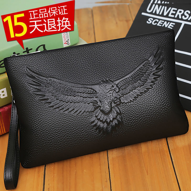 Dompet Pria Elegan Clutch Asli Sapi Lapisan Pertama Kapasitas Besar Amplop Kulit Lembut Tas Berkuali