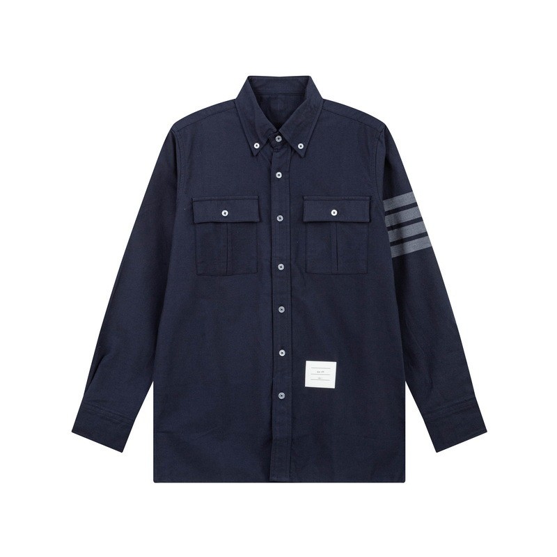 Kemeja Pria TB JL    Merek Trendy Flanel Saku Ganda Tebal Jaket Kasual Empat Garis Berkualitas