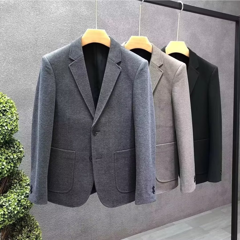 Jas Pria Berkualitas Jaket    Tebal Wol Kecil Slim Fit Kasual High-end Versi Korea Setelan Fashion T