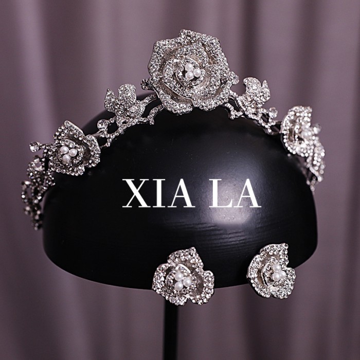 Baru Berlian Imitasi Bunga Mawar Retro Kepala Mahkota Setelan Gaun Pengantin Aksesori Riasan Pernik