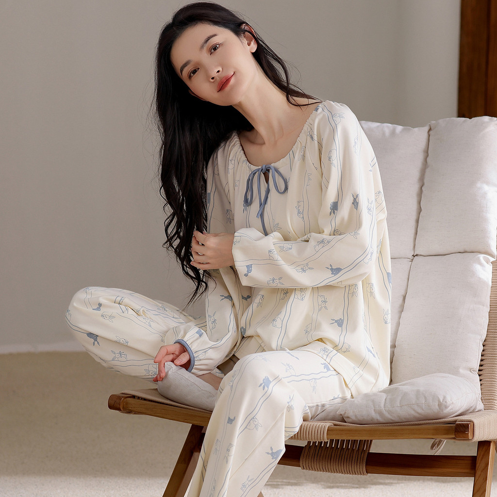Baju Tidur Wanita Terbaru Piyama wanita 100% katun murni, model pullover lengan panjang untuk   , pa