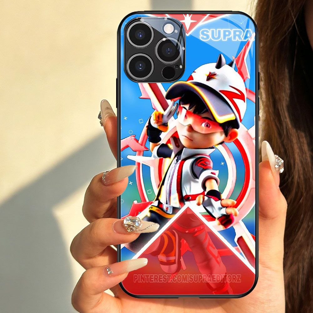 TT-4 Boboiboy Casing hp kaca iPhone 14 15 Plus Pro Max