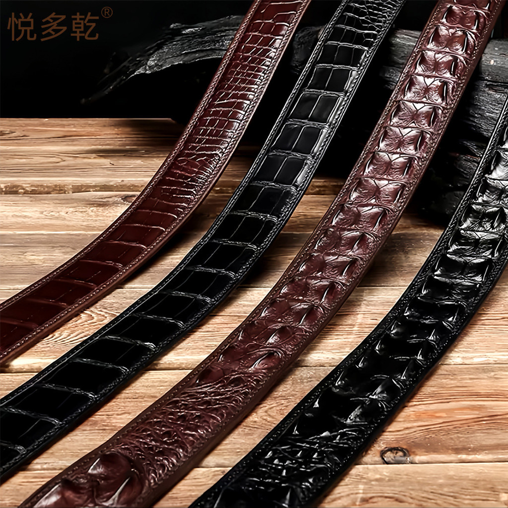 Sabuk Buaya Nil untuk Pria Kulit Asli Bisnis Santai Serbaguna Halus Otomatis Tanpa Kepala Mewah Ping